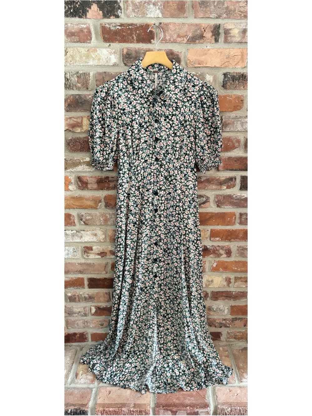 Free People Debbie Jean Pink Floral Button Front Maxi Shirt Dress, S